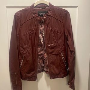 Guess Maroon Leather Jacket XS